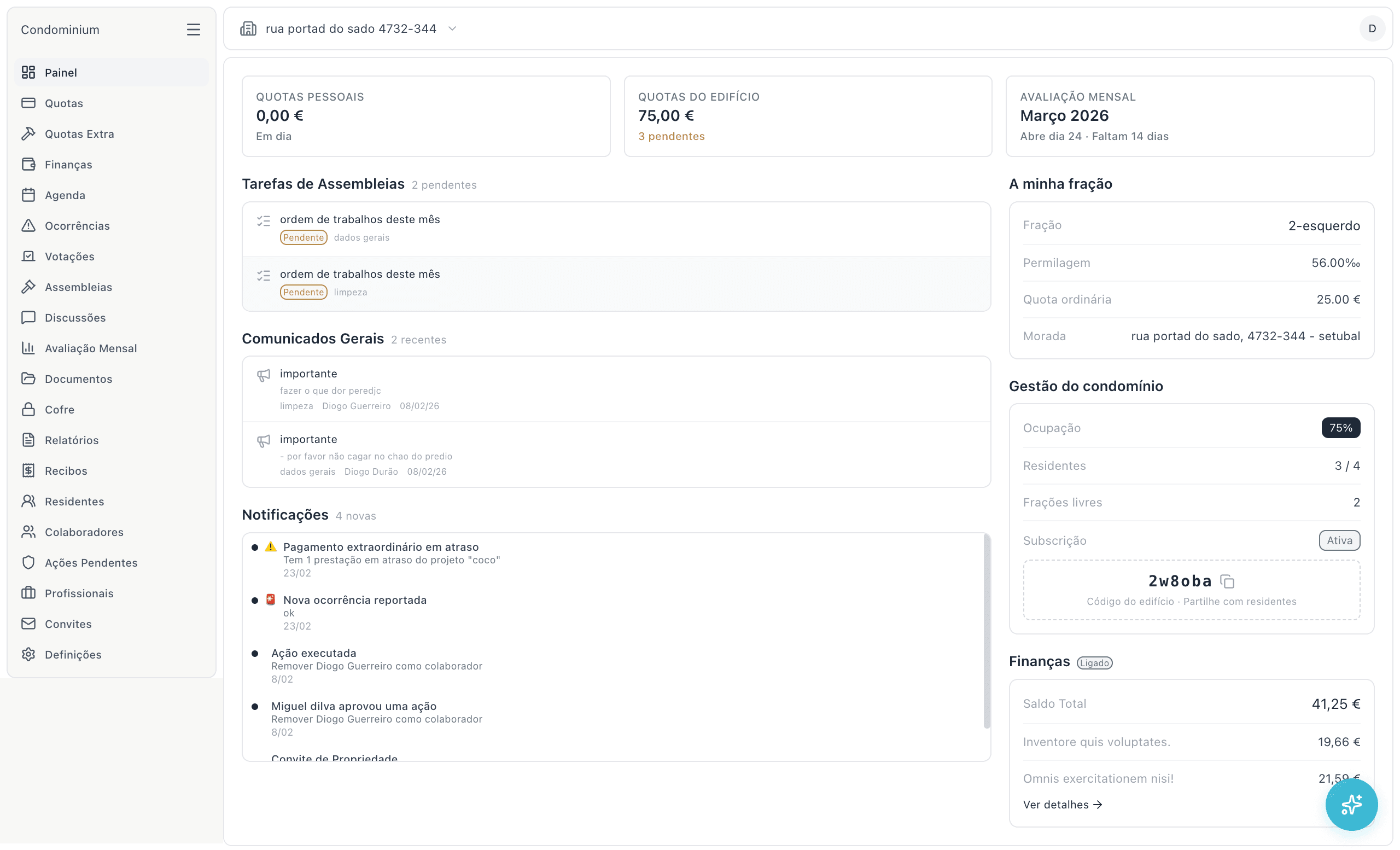 Painel de gestão de condomínio GestMais